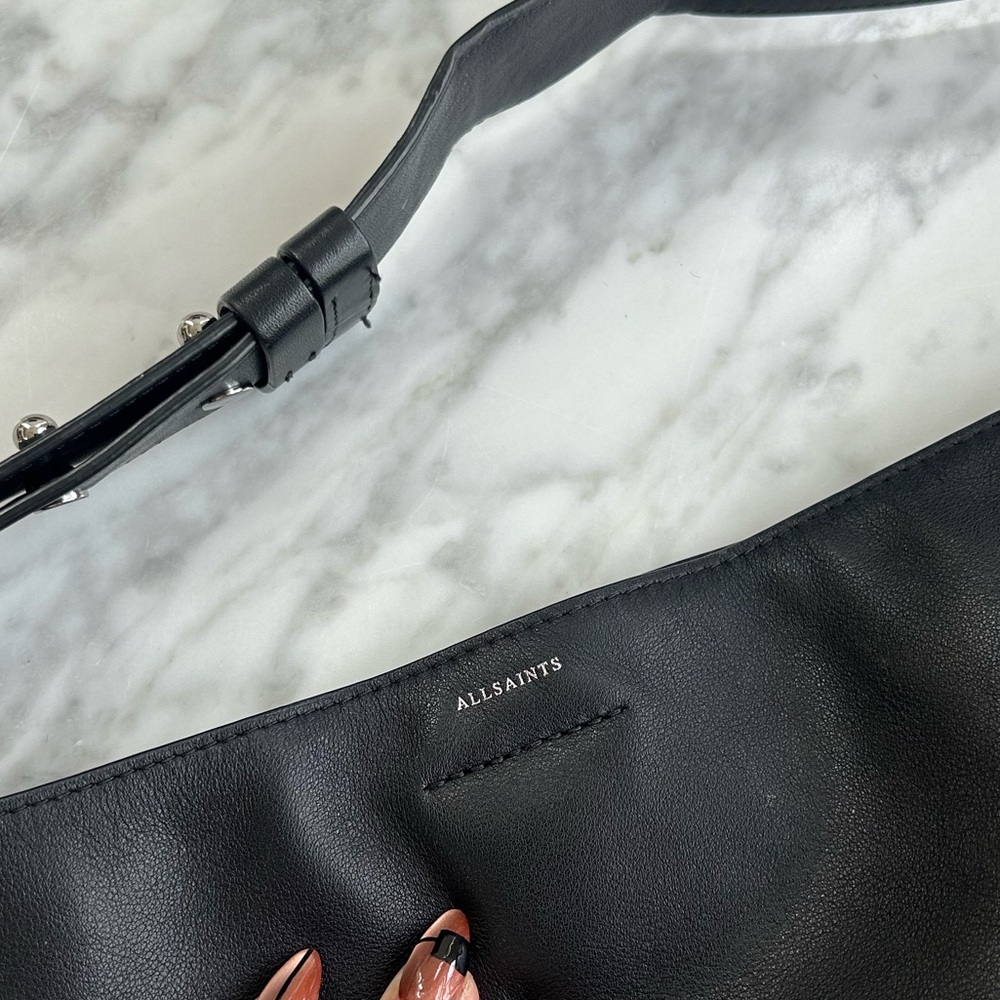 All Saints Black Leather Medium Hobo Tote - Picture 6 of 8